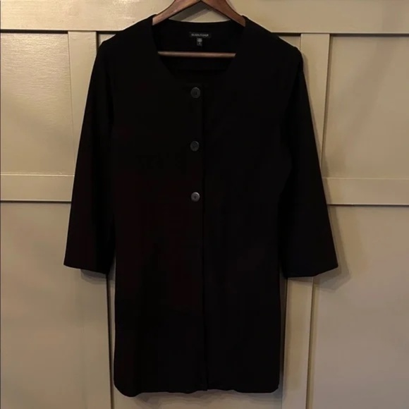 Eileen Fisher Washable Stretch Crepe Jacket Button Front Black Size Small - Picture 2 of 8